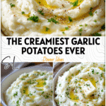 Bowl of creamy garlic mashed potatoes topped with butter and parsley, showing a homemade mashed potatoes texture. 26